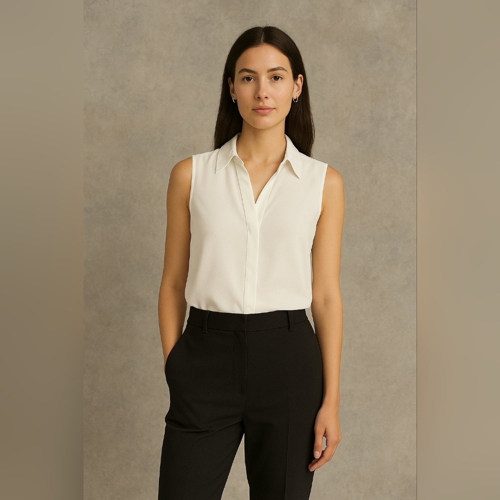 Frame Off White Silk Sleeveless Blouse Medium